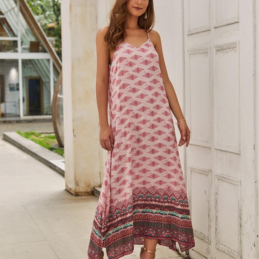 Ethnic V Neck Sleeveless Maxi Dress - Pavacat