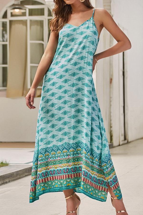 Ethnic V Neck Sleeveless Maxi Dress - Pavacat