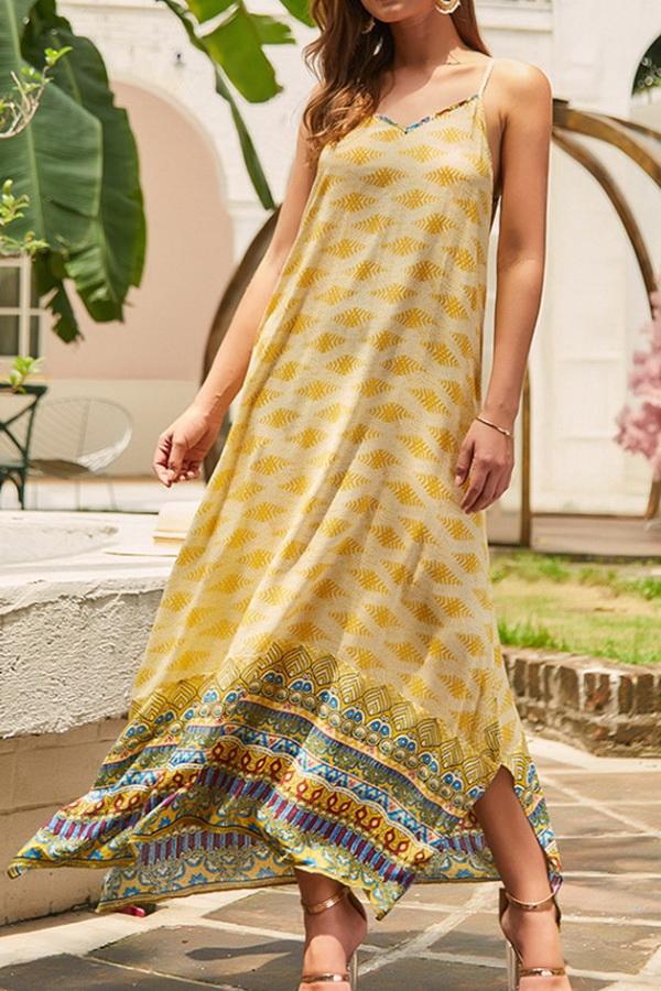 Ethnic V Neck Sleeveless Maxi Dress - Pavacat