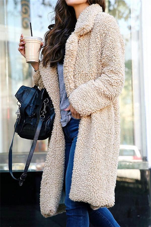 Feeling of Warmth Faux Fur Longline Coat - Beige Coat Pavacat 