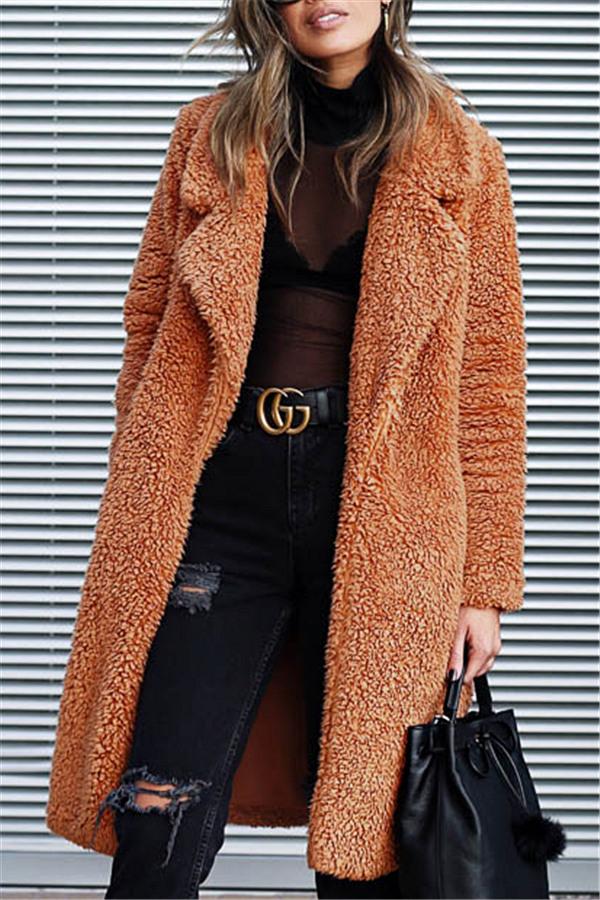 Feeling of Warmth Faux Fur Longline Coat Coat Pavacat S Brown 