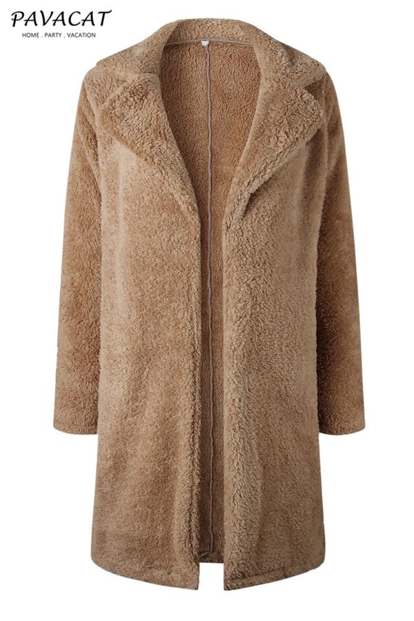 Feeling of Warmth Faux Fur Longline Coat - Beige Coat Pavacat S Khaki 