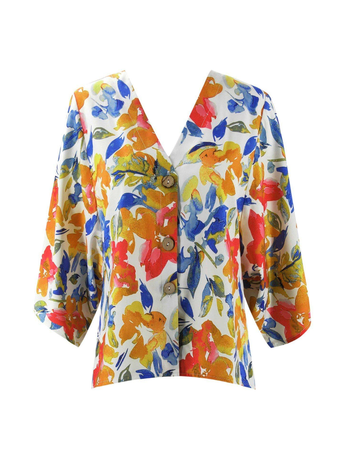 Floral Batwing Sleeve Buttons Top Blouses & Shirts 5201904110309 