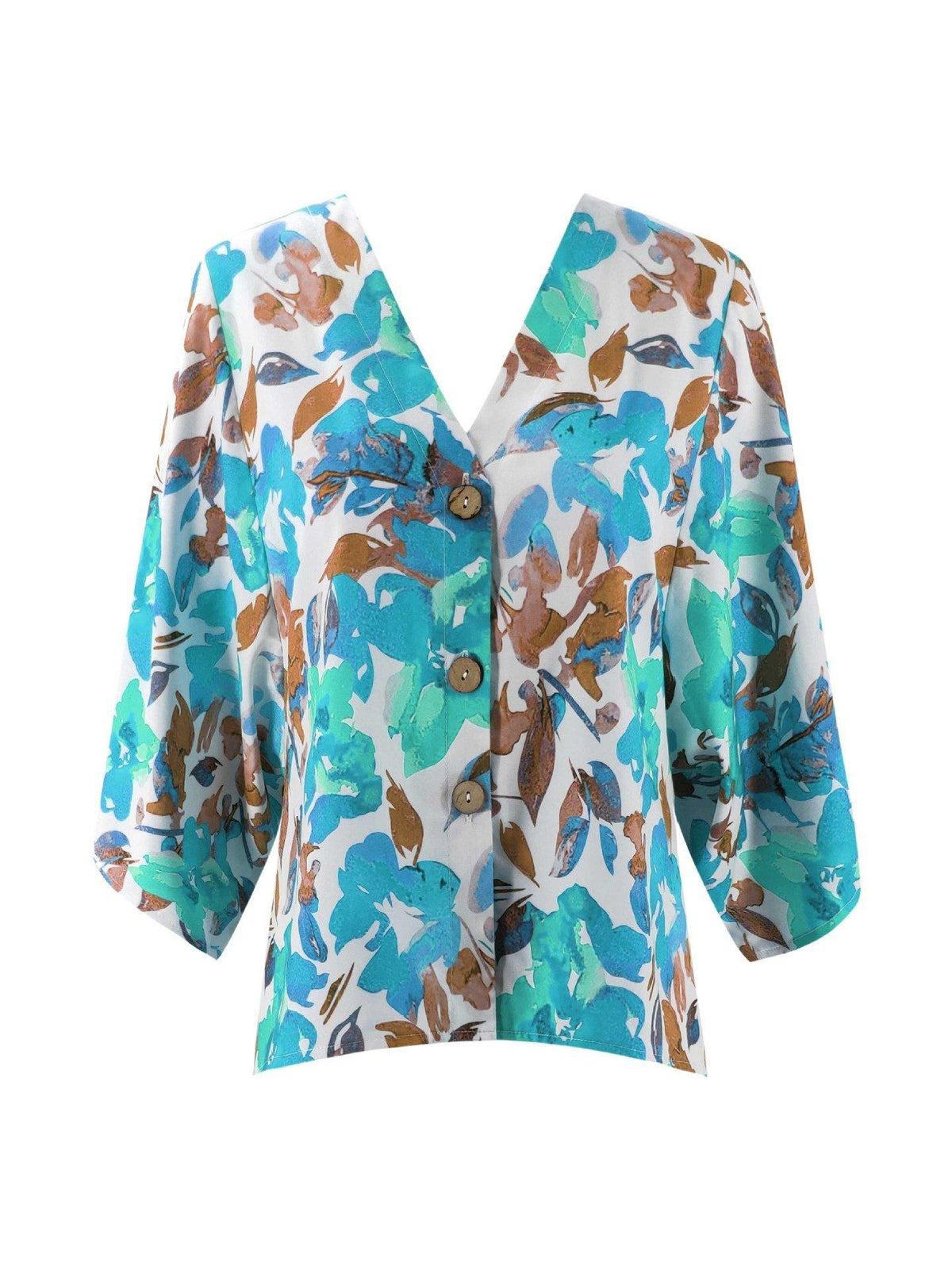 Floral Batwing Sleeve Buttons Top Blouses & Shirts 5201904110309 