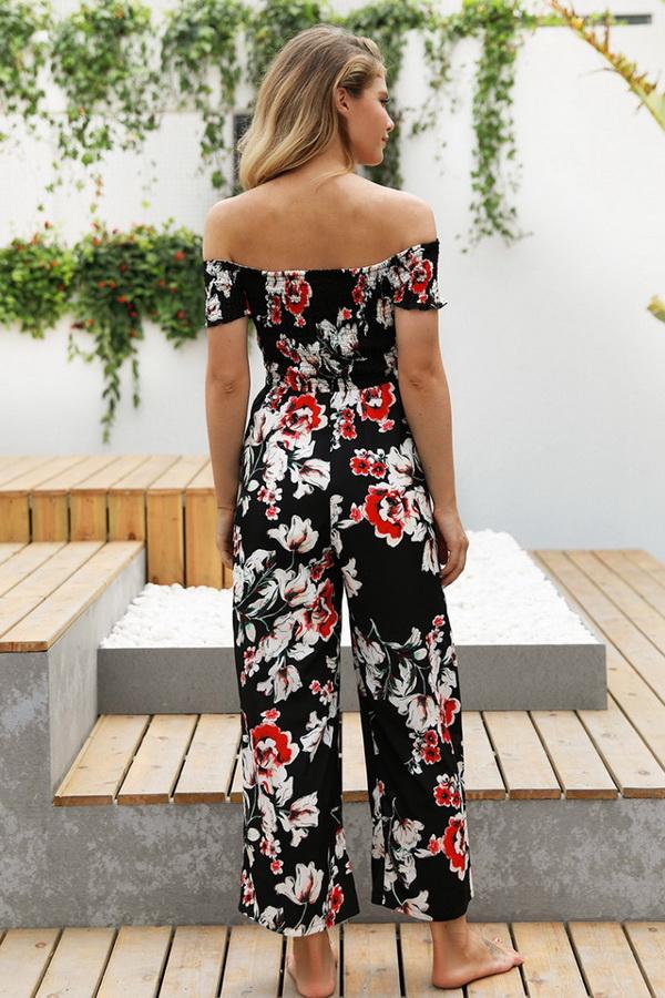 Floral Off Shoulder Smocked Jumpsuit - Pavacat