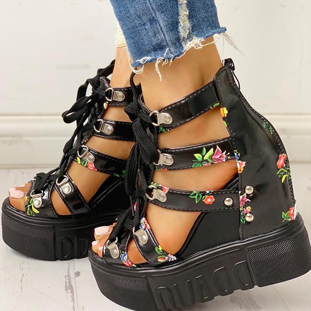 Floral Tape Leisure Wedges Sandals - Pavacat