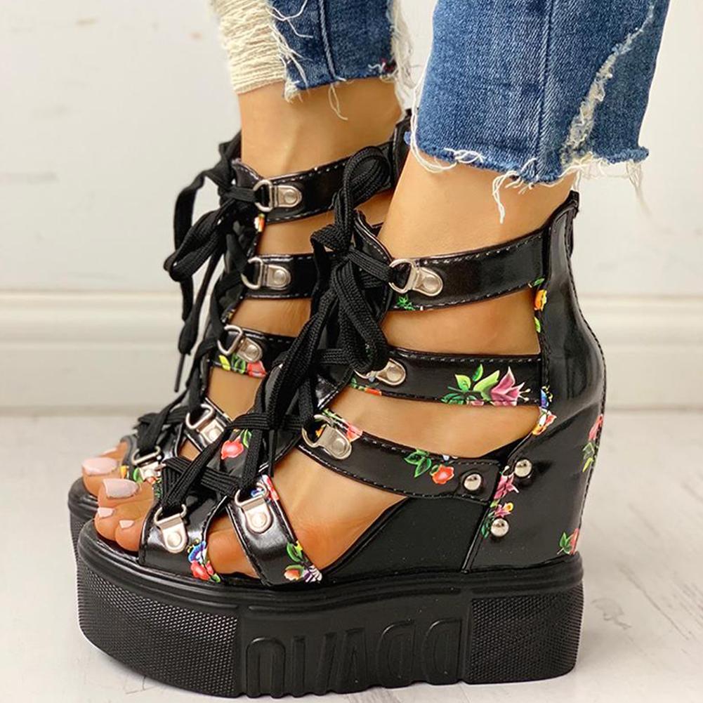 Floral Tape Leisure Wedges Sandals - Pavacat