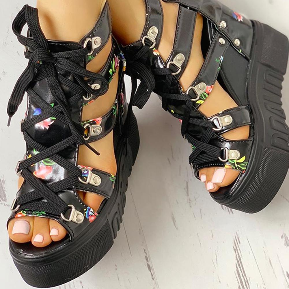 Floral Tape Leisure Wedges Sandals - Pavacat