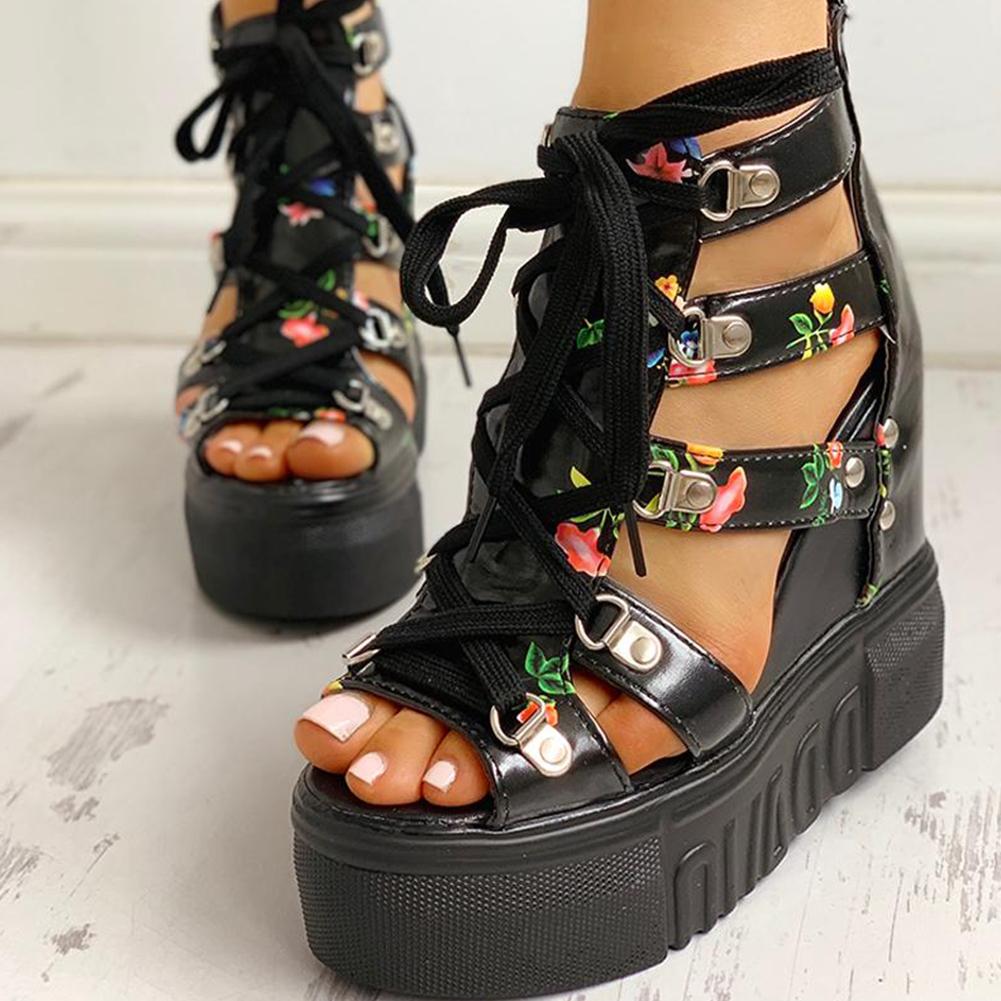 Floral Tape Leisure Wedges Sandals - Pavacat