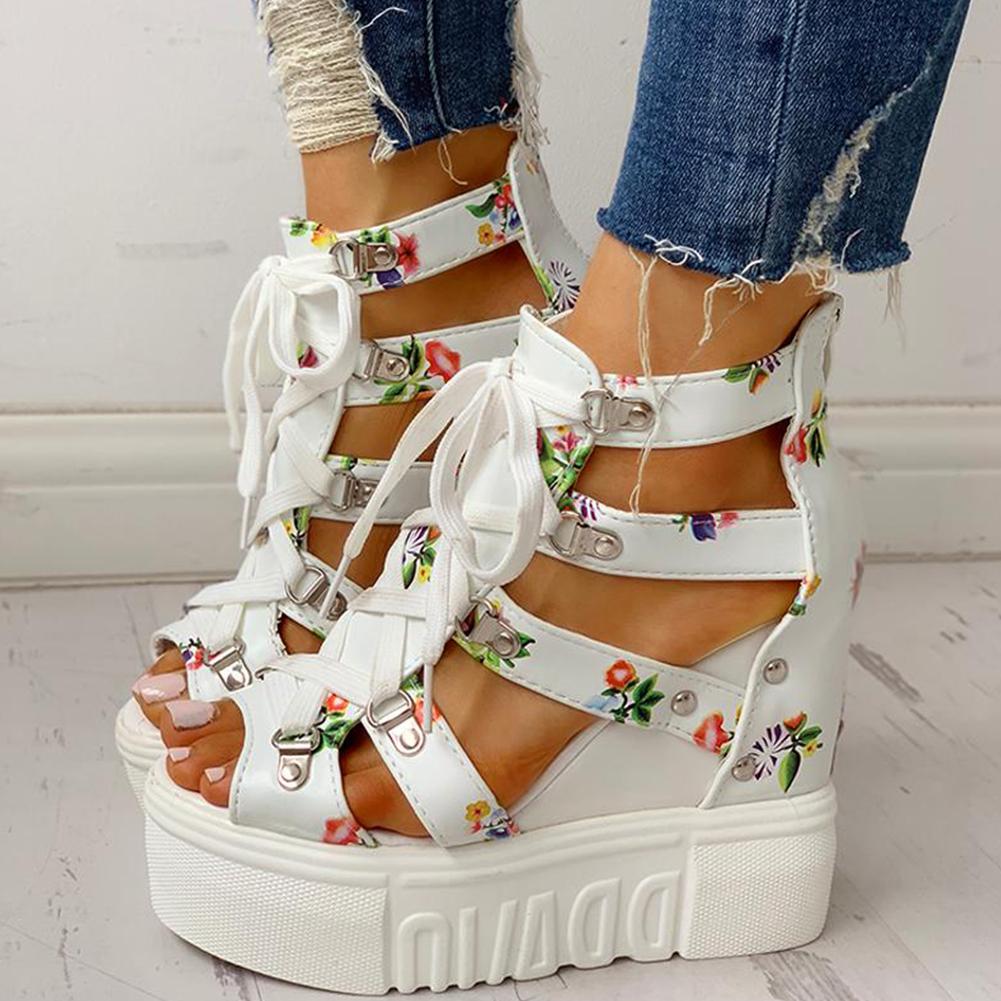 Floral Tape Leisure Wedges Sandals - Pavacat