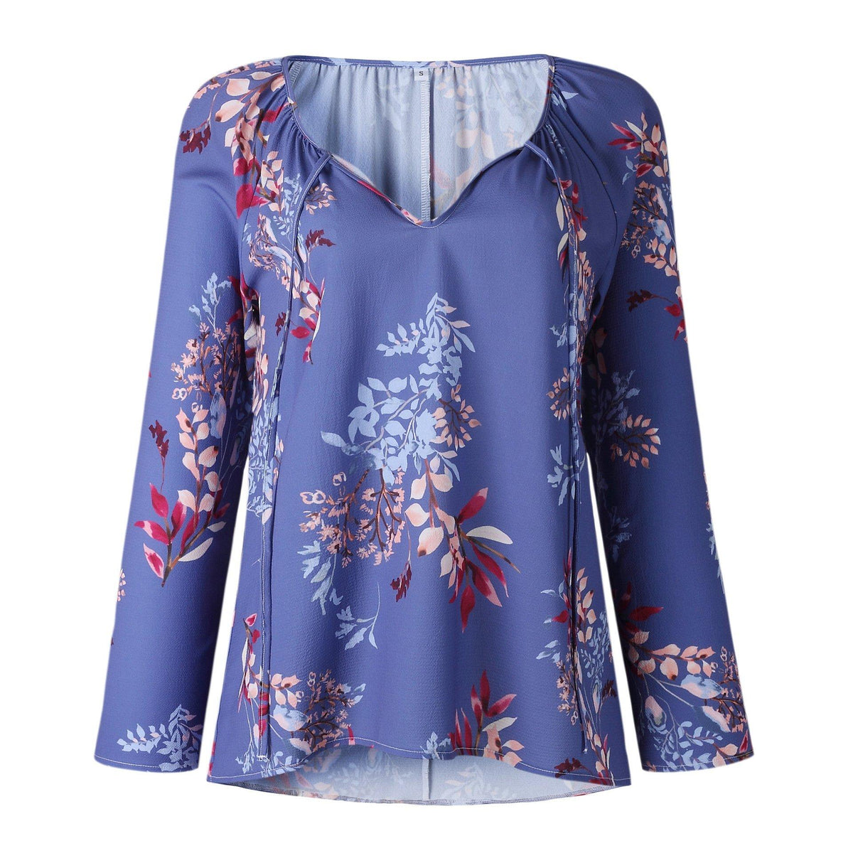 Floral V Neck Lace Up Blouse Blouses & Shirts 5201901201215 