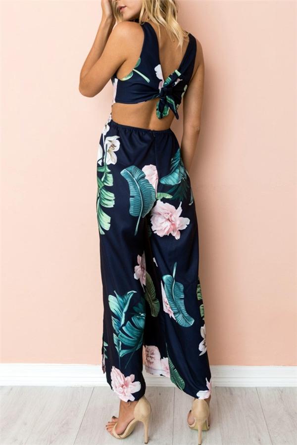 Floral V Neck Slit Jumpsuit Jumpsuits & Rompers 5201812281531 