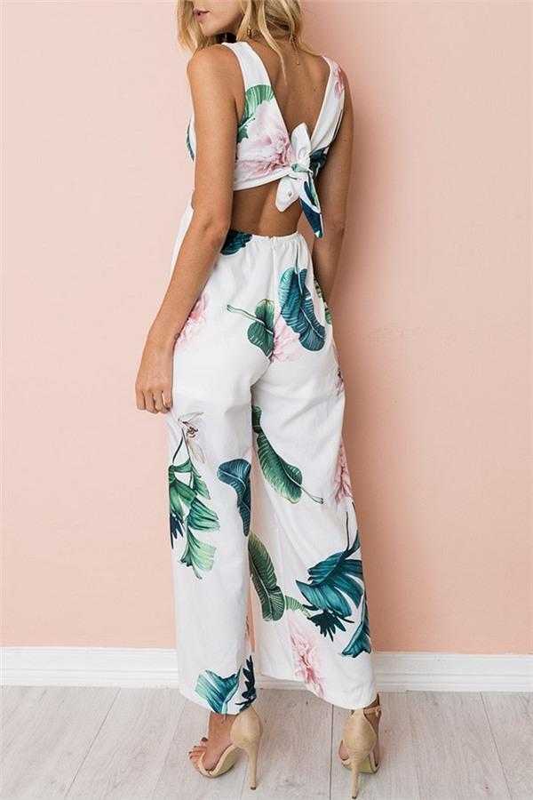 Floral V Neck Slit Jumpsuit Jumpsuits & Rompers 5201812281531 