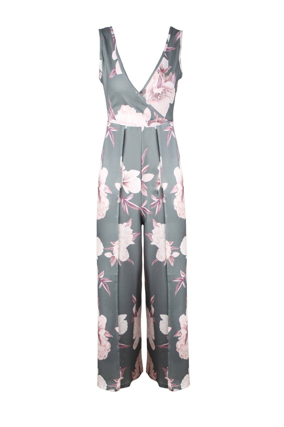 Floral V Neck Slit Jumpsuit Jumpsuits & Rompers 5201812281531 