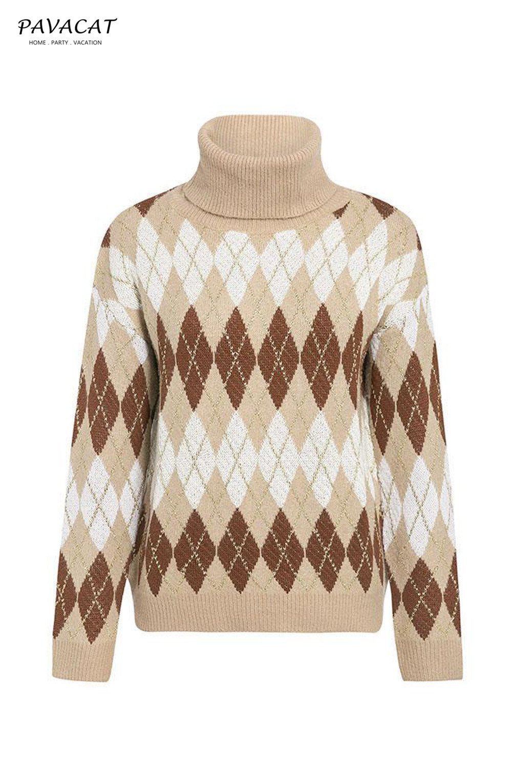 Geometrical Turtle Neck Thick Pullover - Pavacat