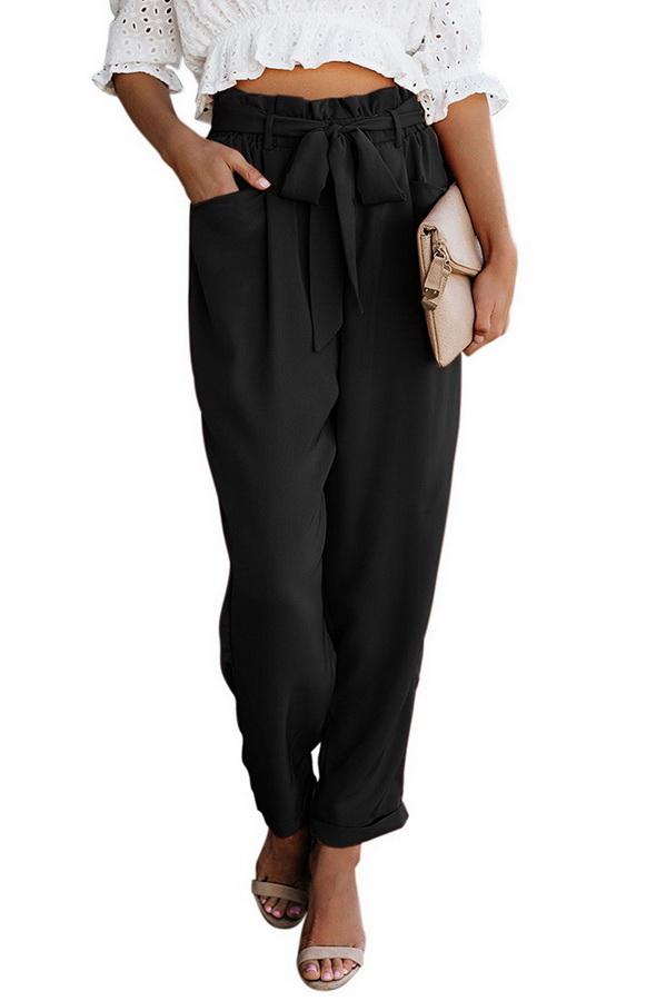 High Waist Bandage Casual Slacks Pants 5201906151552 L black 