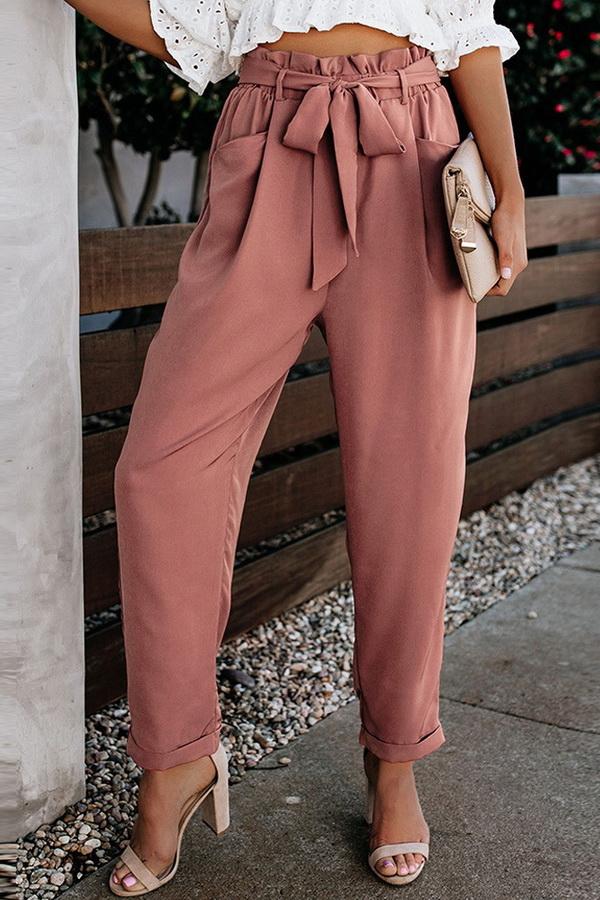 High Waist Bandage Casual Slacks Pants 5201906151552 L orange 