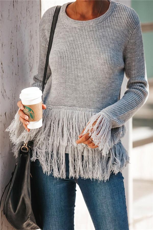 Joyful Tassels Knit Sweater Pullover MUYUAN 