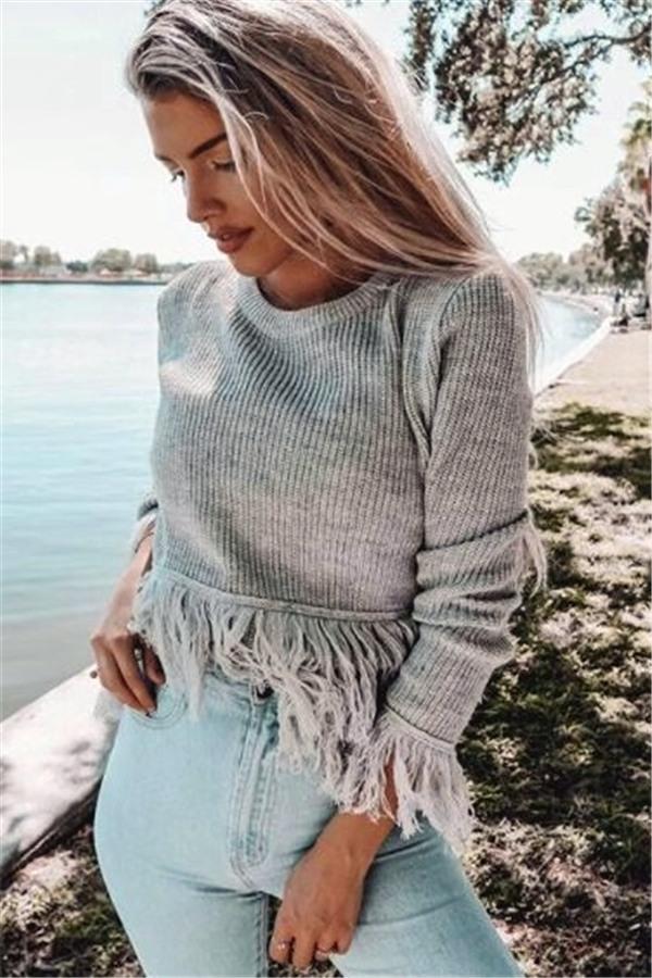 Joyful Tassels Knit Sweater Pullover MUYUAN 