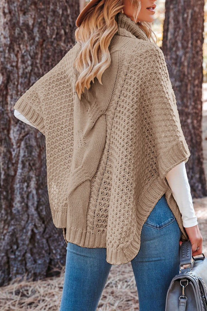 Turtleneck Twist Shawl Knit Sweater