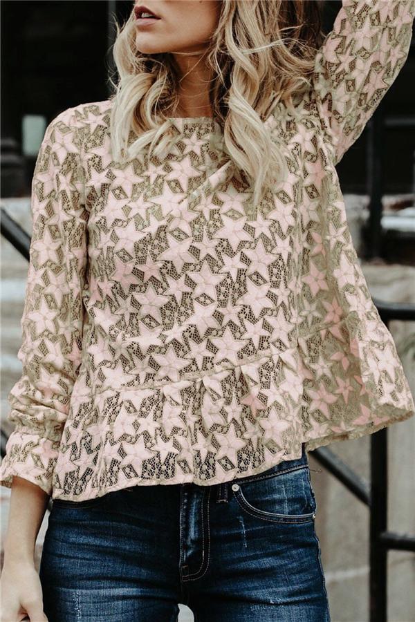 Lace Hollow Out Blouse Blouses & Shirts 5201812281308 L blanchedalmond 