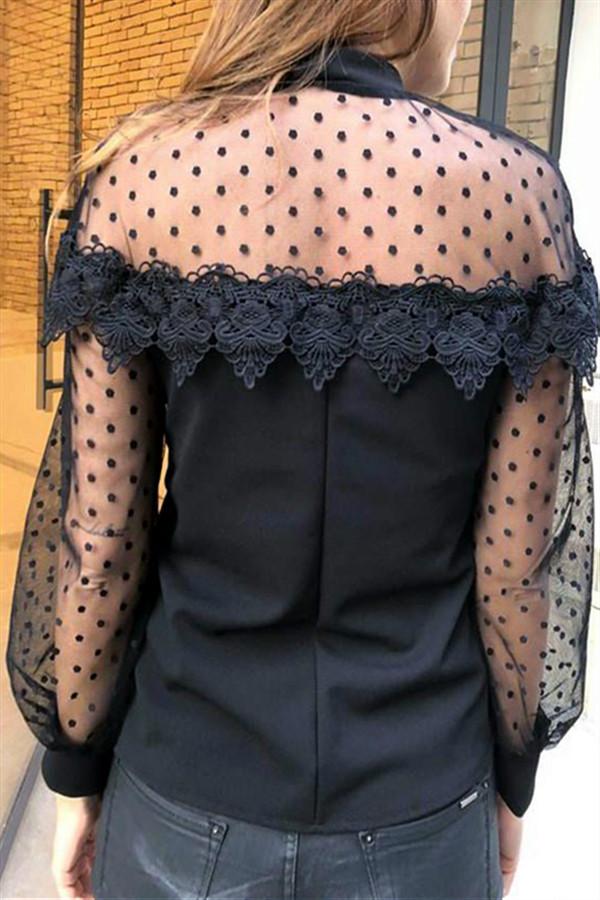 Lace Hollow Out Long Sleeve Top Blouses & Shirts 5201901201215 