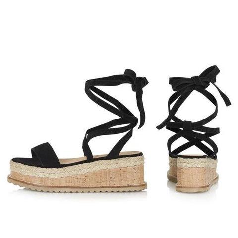 Leather Wedge Sandals Casual Lace Up Shoes - Pavacat