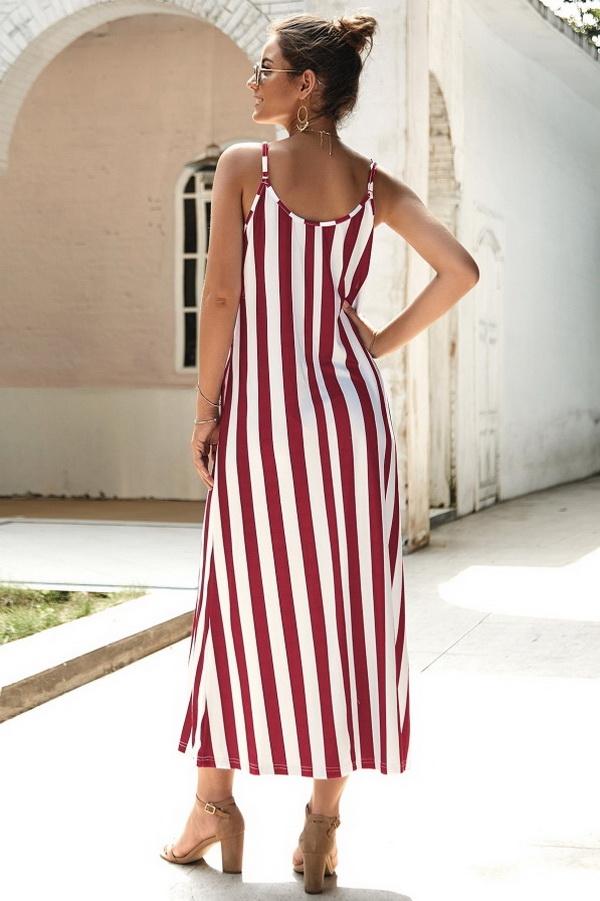 Leisure Striped Sleeveless Loose Dress - Pavacat