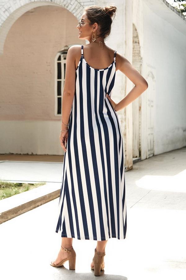 Leisure Striped Sleeveless Loose Dress - Pavacat