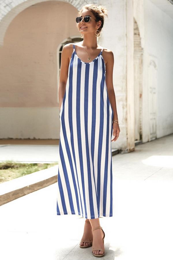 Leisure Striped Sleeveless Loose Dress - Pavacat