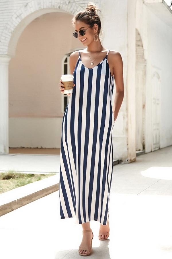 Leisure Striped Sleeveless Loose Dress - Pavacat