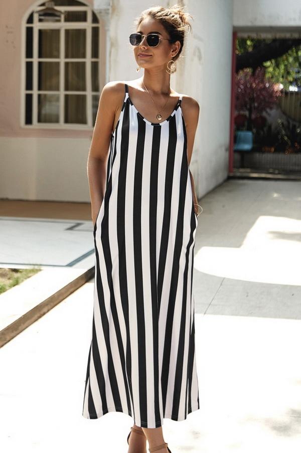 Leisure Striped Sleeveless Loose Dress - Pavacat