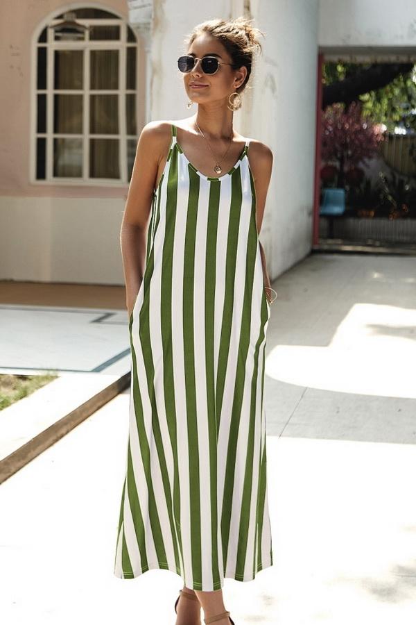 Leisure Striped Sleeveless Loose Dress - Pavacat