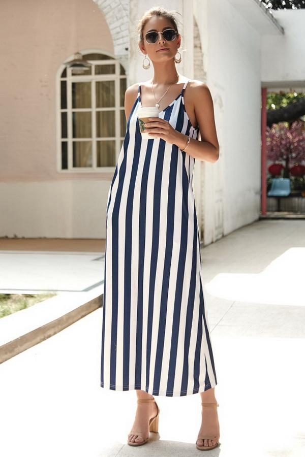 Leisure Striped Sleeveless Loose Dress - Pavacat