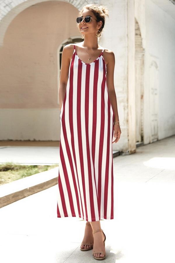 Leisure Striped Sleeveless Loose Dress - Pavacat