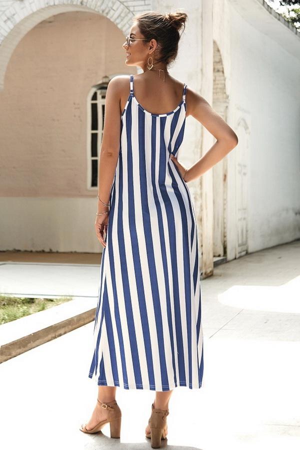 Leisure Striped Sleeveless Loose Dress - Pavacat