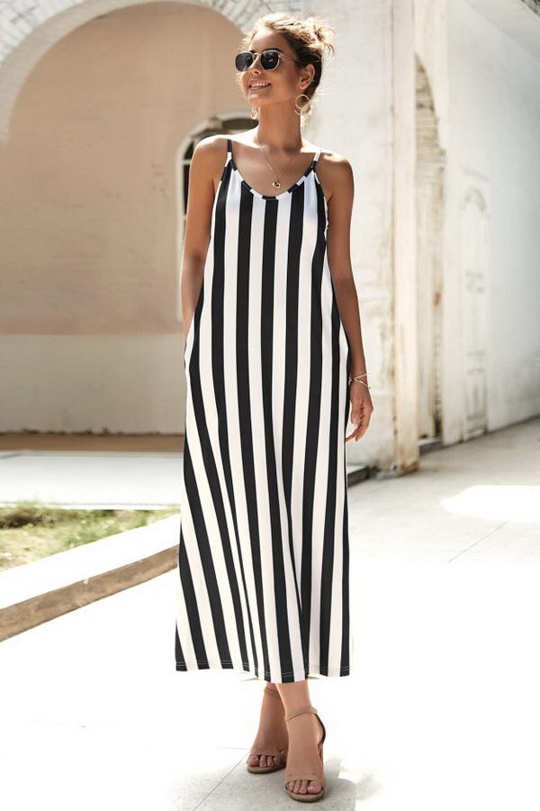 Leisure Striped Sleeveless Loose Dress - Pavacat