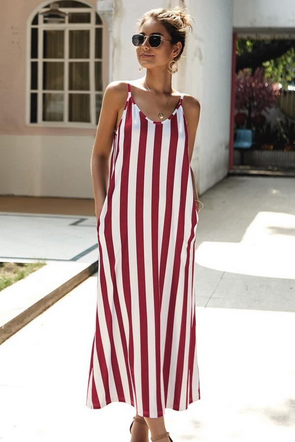 Leisure Striped Sleeveless Loose Dress - Pavacat