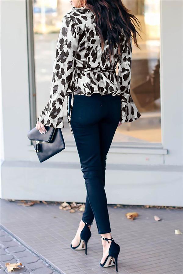 Leopard Flare Sleeve Top Blouses & Shirts 5201812281308 