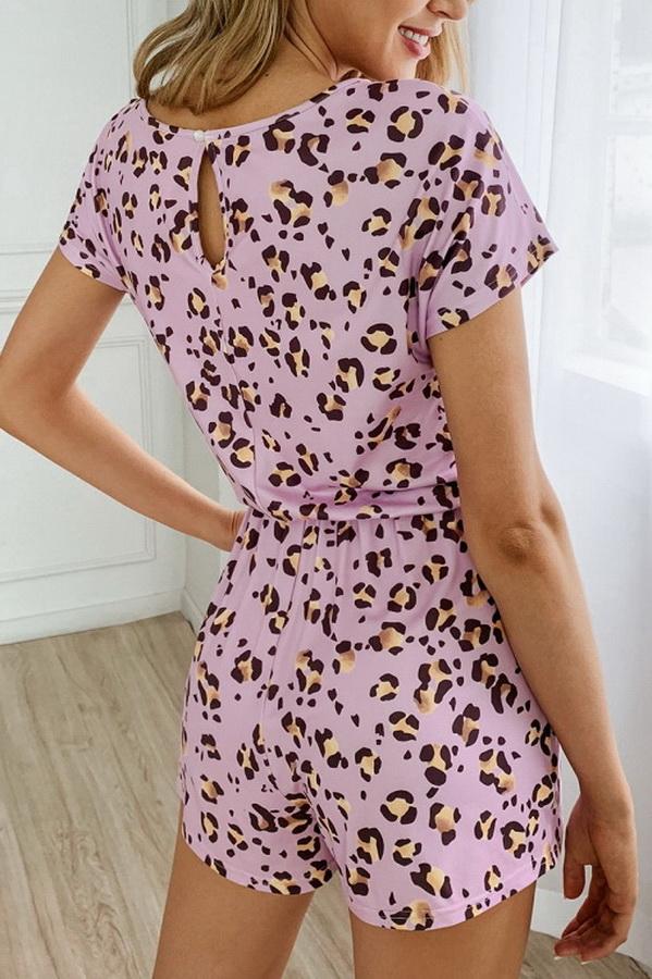 Leopard Print Pocket Drawstring Waist Jumpsuit Jumpsuits & Rompers 5201906191605 