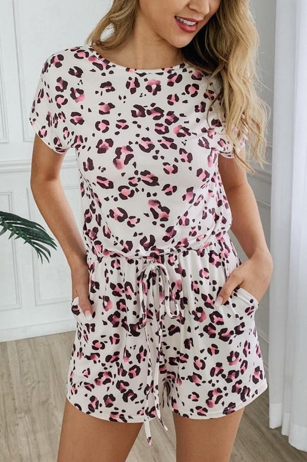 Leopard Print Pocket Drawstring Waist Jumpsuit Jumpsuits & Rompers 5201906191605 