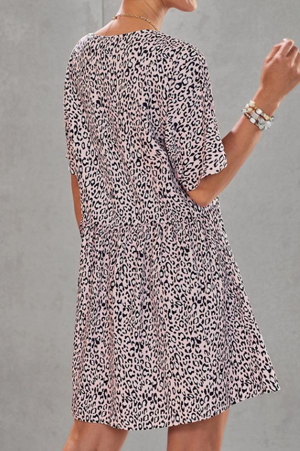 Leopard Print V-neck Loose Dress - Pavacat