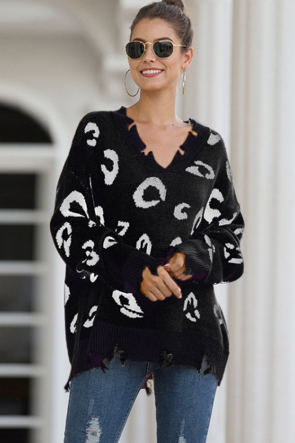 Leopard hot sale frayed sweater