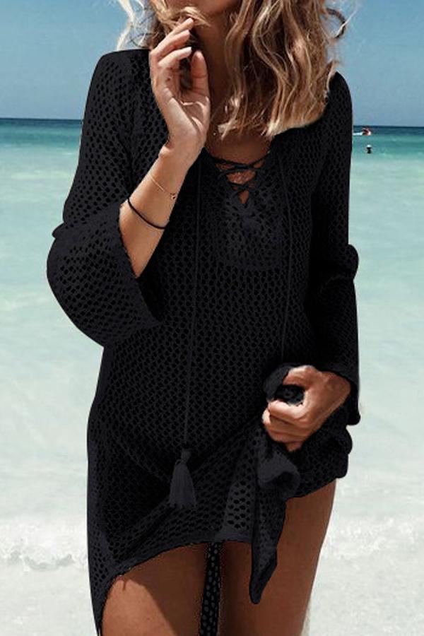 Long Sleeve Stitching Knitted Blouse Blouses & Shirts xiaolai One Size Black 