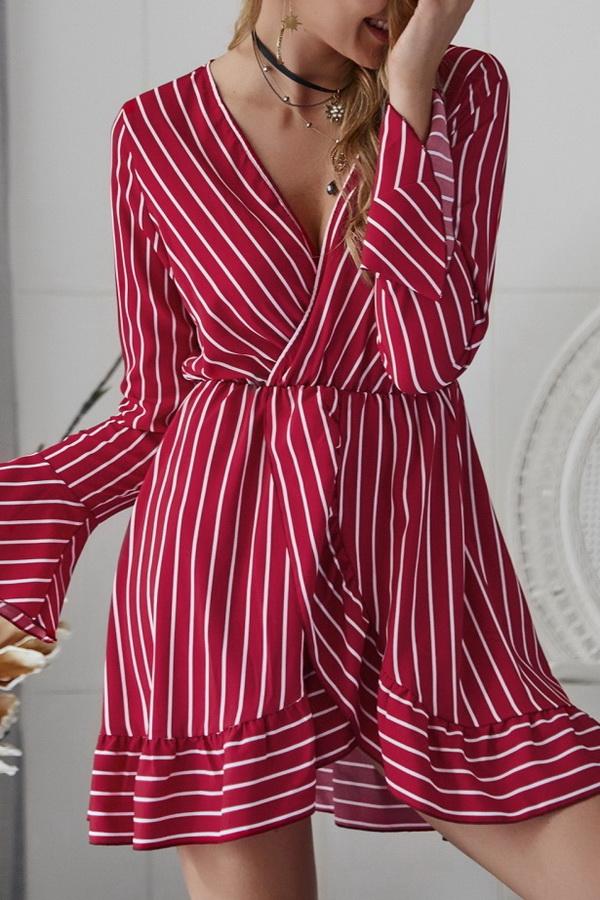 Long Sleeve Striped Mini Dress - Pavacat