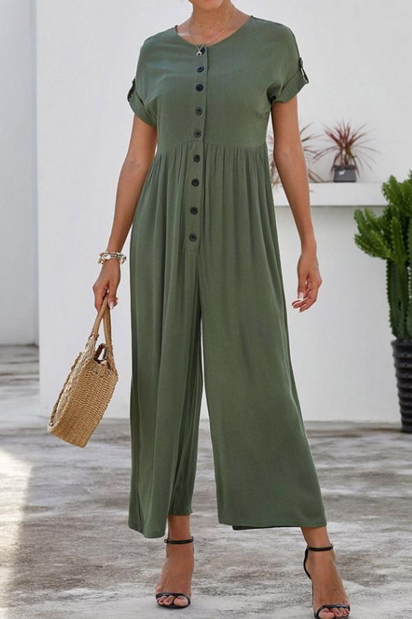 Loose Single-breasted Short-sleeved Jumpsuit - Pavacat