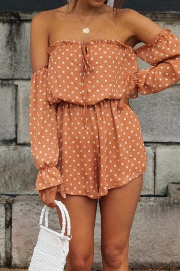 Off-the-shoulder Polka Dot Loose Jumpsuit - Pavacat