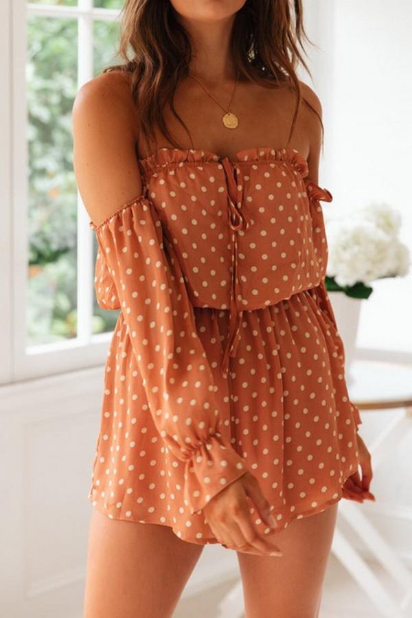 Off-the-shoulder Polka Dot Loose Jumpsuit - Pavacat