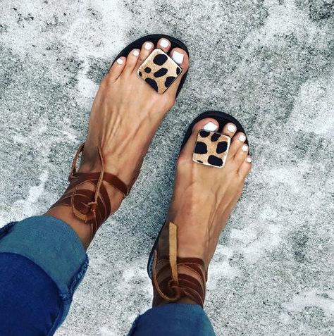 Open Toe Leopard Strap Sandals - Pavacat