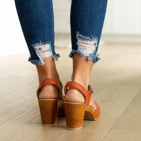 Orange Peep Toe Casual Sandals - Pavacat